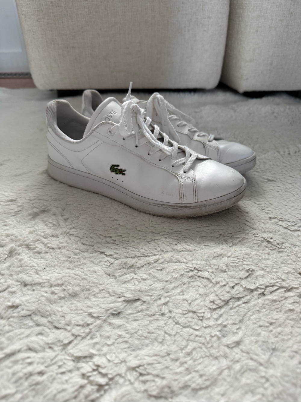 Lacoste White Leather Low-Top Sneakers with Green Croc